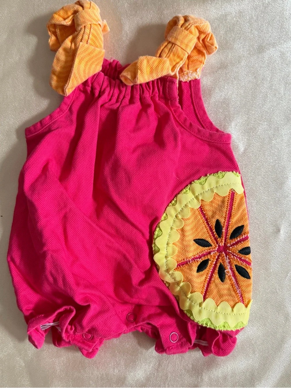 Mud Pie Baby Girls Pink Orange Fruit Slice Graphic Bubble Romper 0-6 Months